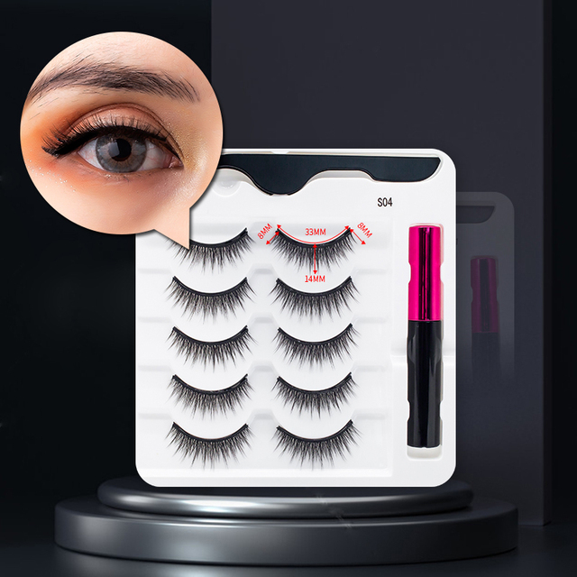 3/5/7Pairs Magnetic Eyelashes False Lashes Repeated Use Eyelashes Waterproof Liquid Eyeliner With Tweezer Makeup Set
