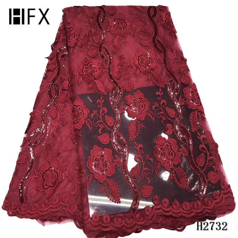 

HFX Embroidered Tulle Lace Fabric Wedding African red Flower Lace Fabric High Quality for wedding dress free shipping H2732