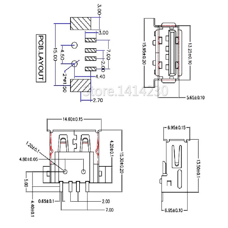 10PCS USB Typ A Standard Port Weibliche Solder Buchsen Stecker PCB Buchse USB-A typ SMT 4Pin