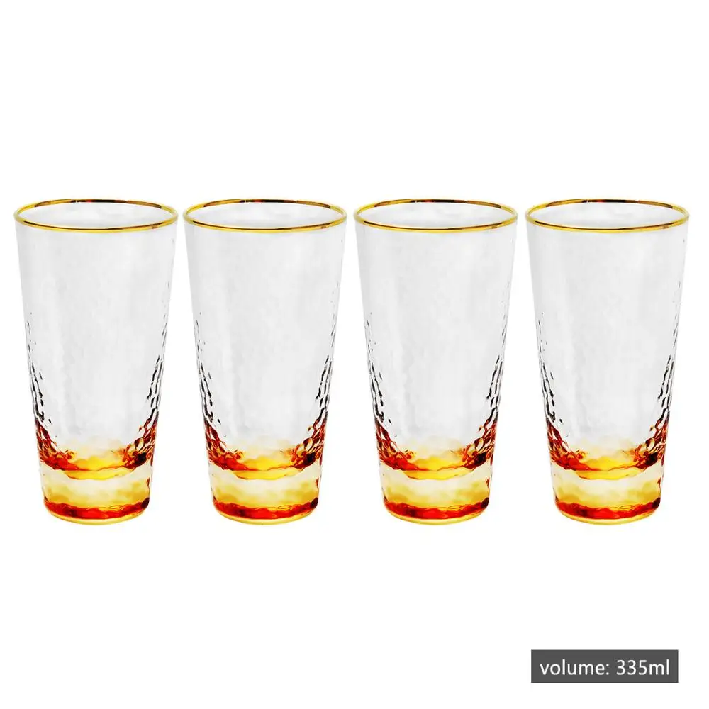335ml 4Pcs 430 мл 4 шт./компл. Стекло Кофе чашка креативный винный Стекло es прозрачный в золотой оправе Чай кружка питьевой Стекло es виски Стекло посуда для напитков - Цвет: 335ml 4Pcs