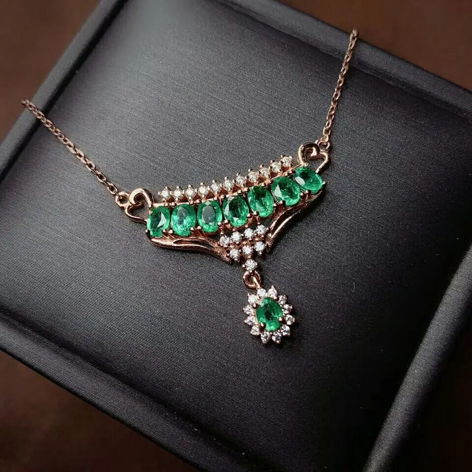 MeiBaPJ Luxurious Natural Emerald Drop Pendant Necklace 925 Pure Silver Fine Wedding Jewelry for Women
