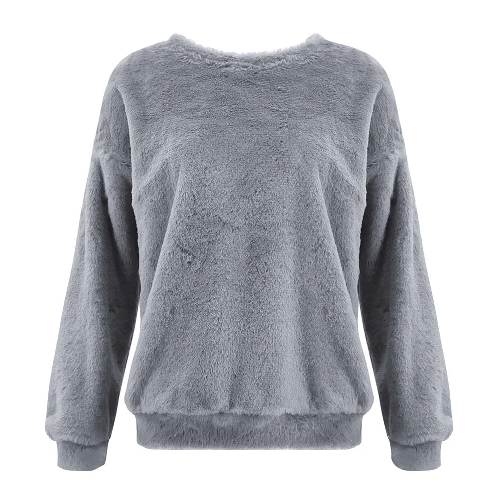 

Women's Plush Sweatshirt Round Neck Long Sleeve Sweatshirts Pullovers Tops Solid Color Loose Casual Style Fashion New O29