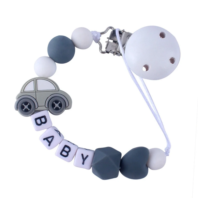 BB7367GY Новинка, детская силиконовая соска-пустышка с зажимом, силиконовая мини-машинка, Прорезыватель для зубов, не теряется, цепочка для кормления, держатель для соски, поводки - Цвет: BB7367GY