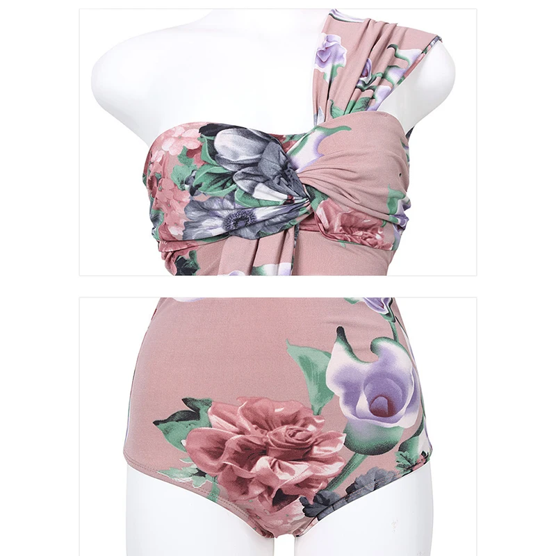 

2019 Women Bikini One Piece Floral One Shoulder Lady Beach Swimwear Swimsuit Swimming Suit