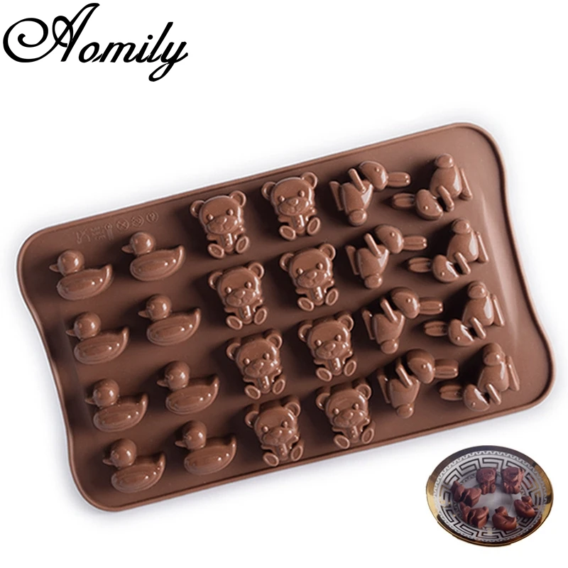

Aomily 24 Holes Bear Rabbit Duck Shaped 3D Silicon Chocolate Jelly Candy Cake Mold DIY Pastry Bar Ice Block Mould Baking Tools