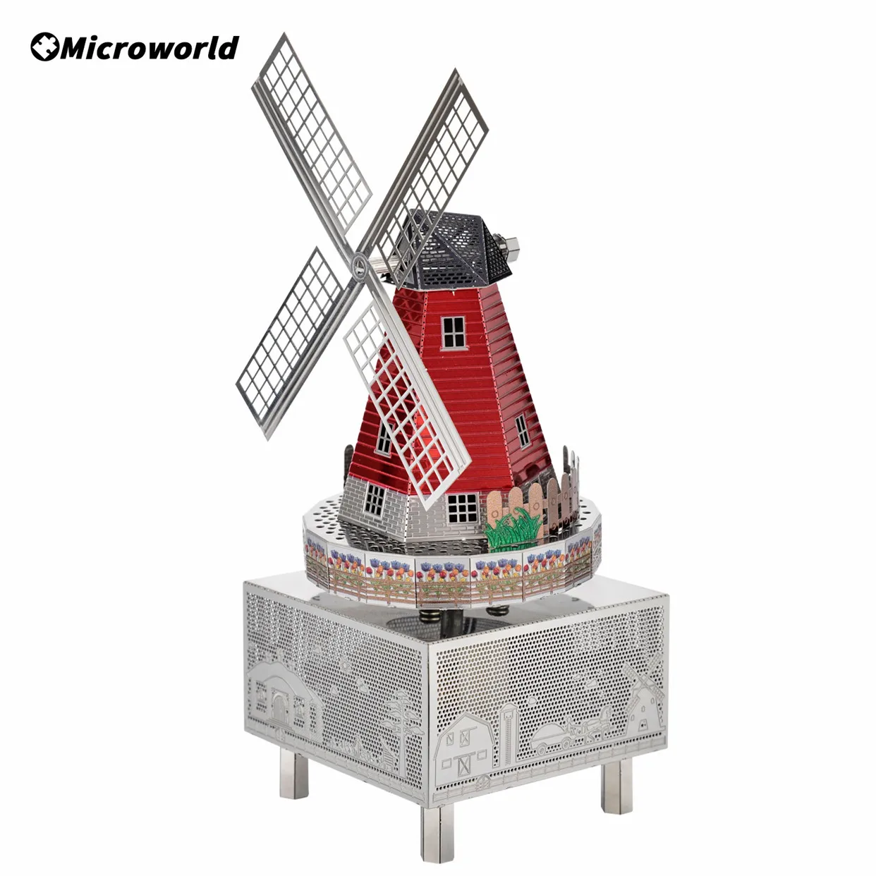 Microworld 3D Metal Puzzle Games Fantasy Windmill Theme Rotating Music Box Model Kits DIY Jigsaw Birthdays Toys For Adult Gifts 360 degree rotating toys car electric stunt tricycle model toy car with led light music children birthday christmas gifts