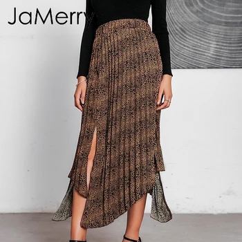 

JaMerry Vintage leopard print women midi skirt Bohemian autumn irregular female skirt High waist casual streetwear ladies skirt