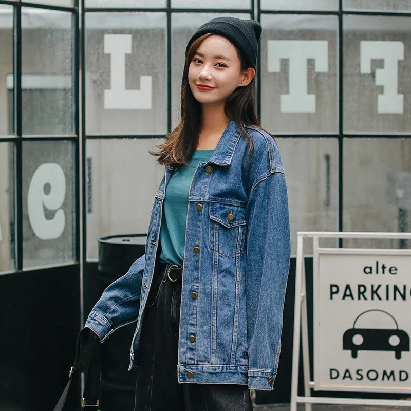 

Deep Blue Online Celebrity Jeans Coat Women's 2019 Spring Korean-style Hong Kong Flavor Loose-Fit Slimming Students BF Versatile