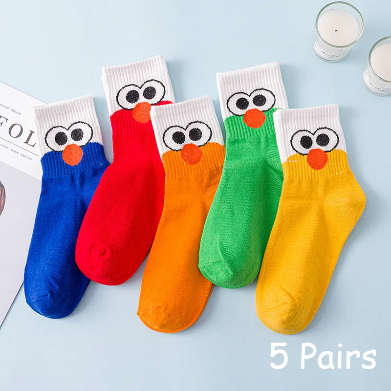 color 6 5 пар Хлопковых Носков Kawaii Носки с рисунком Больших Глаз женские носки без пятки студенческие спортивные носки скейтбордиста Лидер продаж - Цвет: color 6