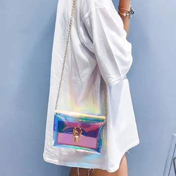 

1 PC Square PVC Transparent Bag Women Laser Colorful Crossbody Shoulder Bag Waterproof Crossbody Messenger Girls Pouch Fashion