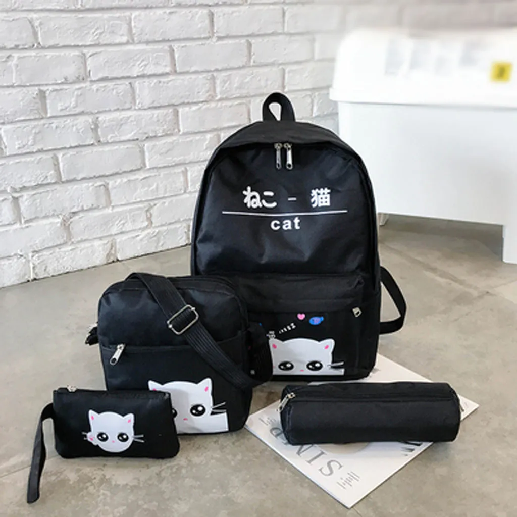 

2019 Fashion Women's Outdoor Four-Piece Zip Oxford Solid Color Backpack Travel Bag mochila feminina рюкзак женский#XP25
