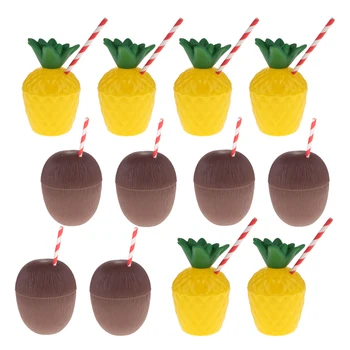 

12Pcs Hawaiian Tropical Pineapple Coconut Drink Cups Summer Beach Party Decor
