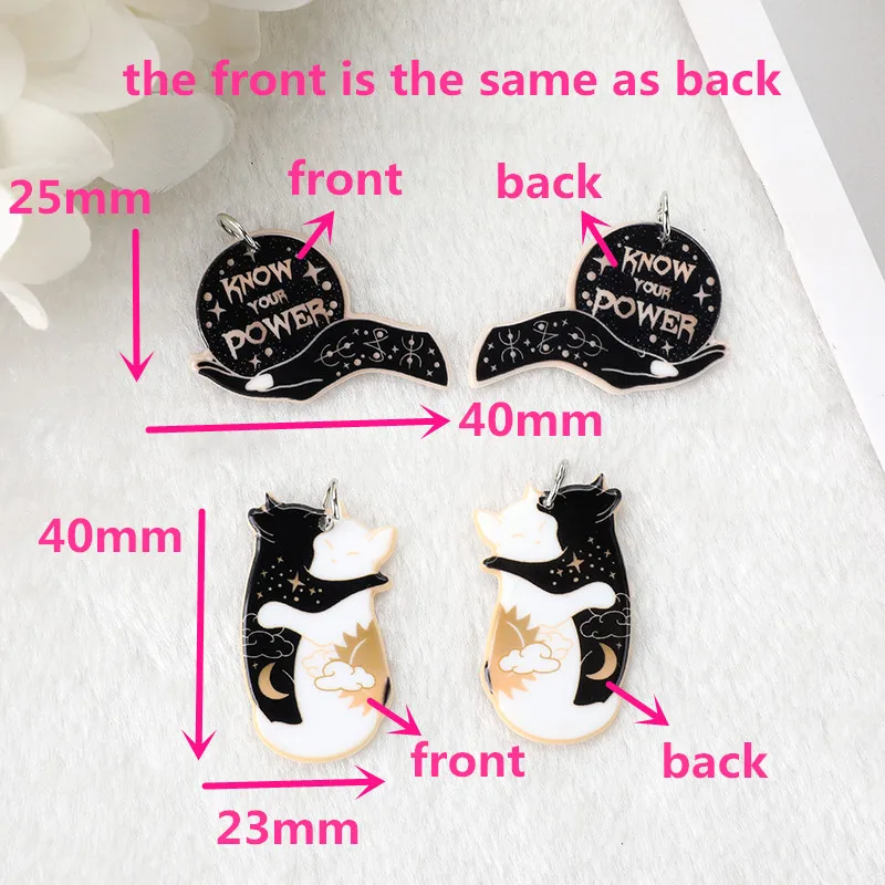 10Pcs Acrylic Printing Embrace Cats Charms Punk Style Know Your Power Crafts For Necklace Earring Keychain Diy Making Pendant 10Pcs Acrylic Printing Embrace Cats Charms Punk Style Know Your Power Crafts For Necklace Earring Keychain Diy Making Pendant