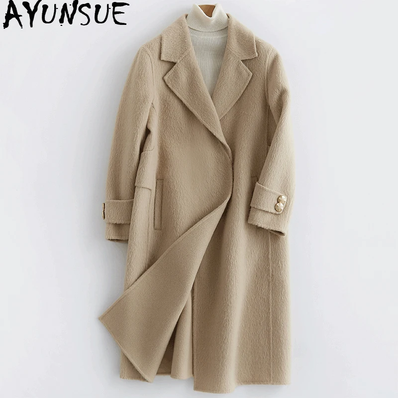 

AYUNSUE Real Wool Coat Female Alpaca Jacket Autumn Jacket Women Double Side Woolen Coats and Jackets Women Long Jacket MY4094