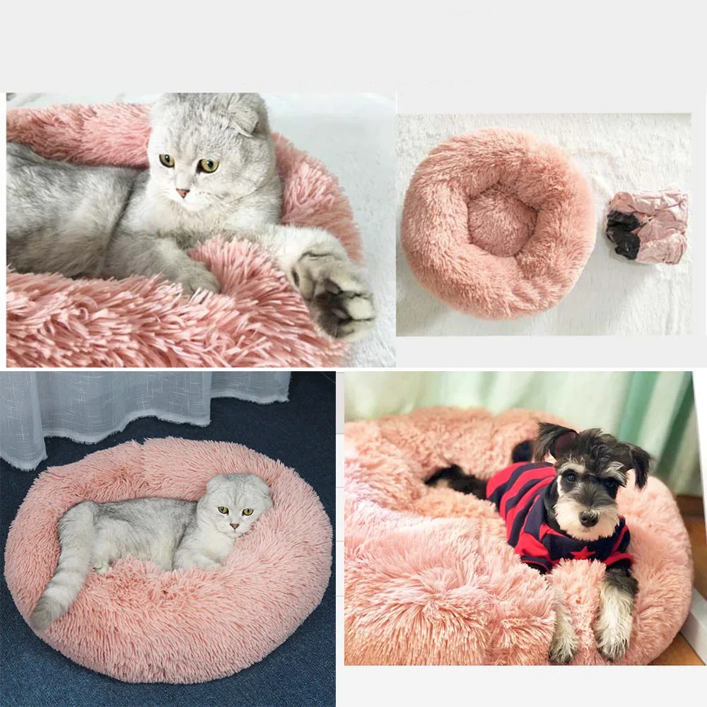  Warm Fleece Dog Bed 3 Sizes Round Pet Lounger Steps Cushion For Medium Large Dogs & Cat Winter Dog 