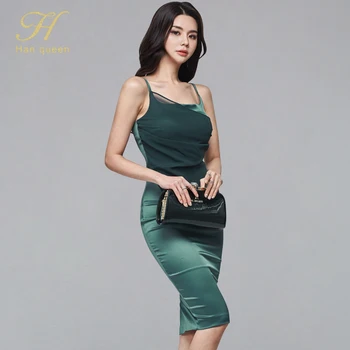 

H Han Queen Suspender Summer OL Sexy Pencil Dress Work vestidos Business Office Bodycon Sheath Vintage Club Party Dresses