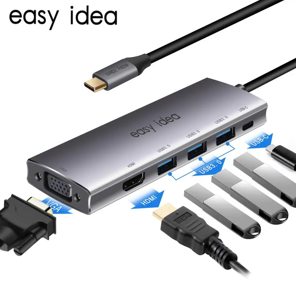 

USB C Hub Type C Hub Splitter Multi USB 3.0 HDMI VGA Port for MacBook Pro USB-C Expander Type-C Hab Adapter Computer Accessory
