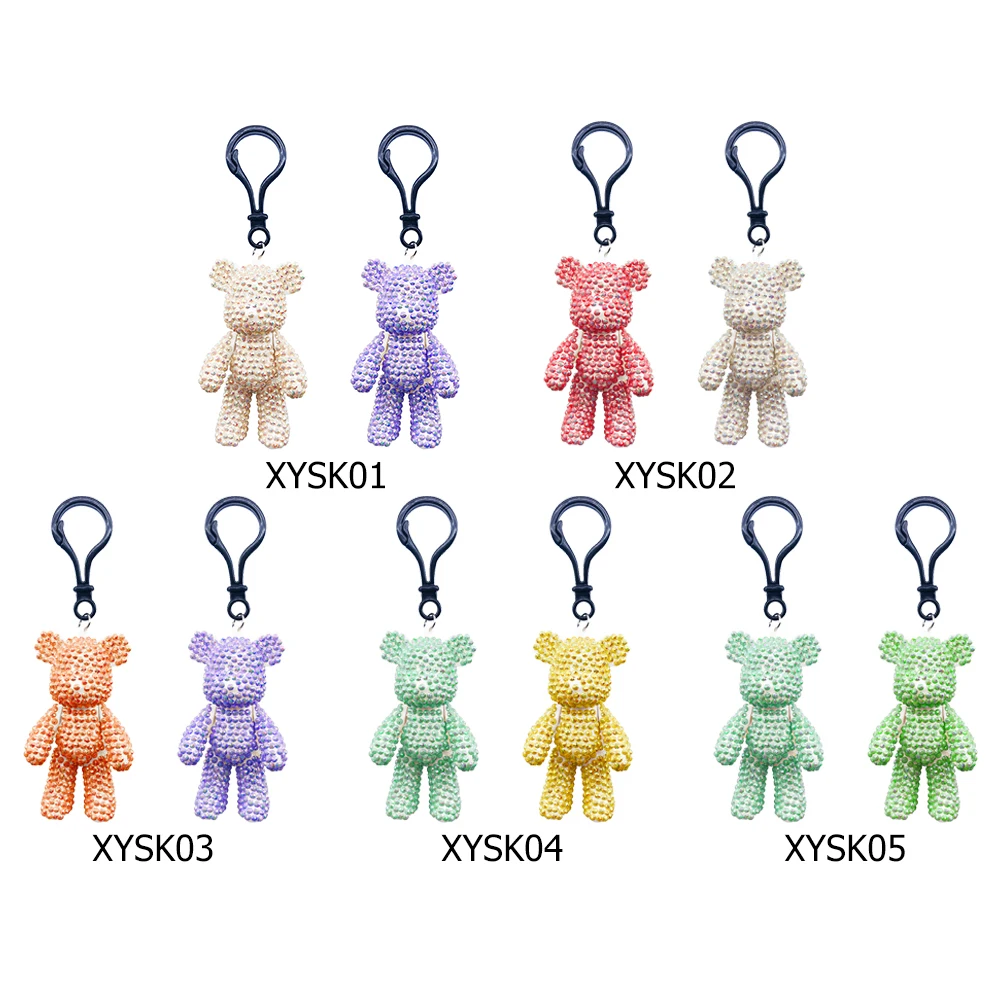 DIY Mosaic 5D 2pcs Cute Diamond Bear Keychain Girl Women Small Pendant Car Key Ring Student Bag 5D Mosaic Bear Pendants