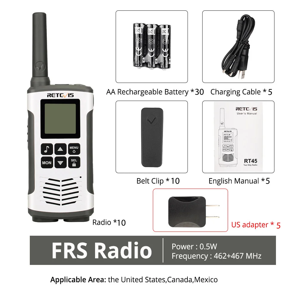 US Frequency 10 шт. Retevis RT45 мини рация 0,5 Вт PMR446 PMR FRS двухсторонний радио фонарик VOX перезаряжаемая рация для охоты и пеших прогулок - Цвет: US Frequency