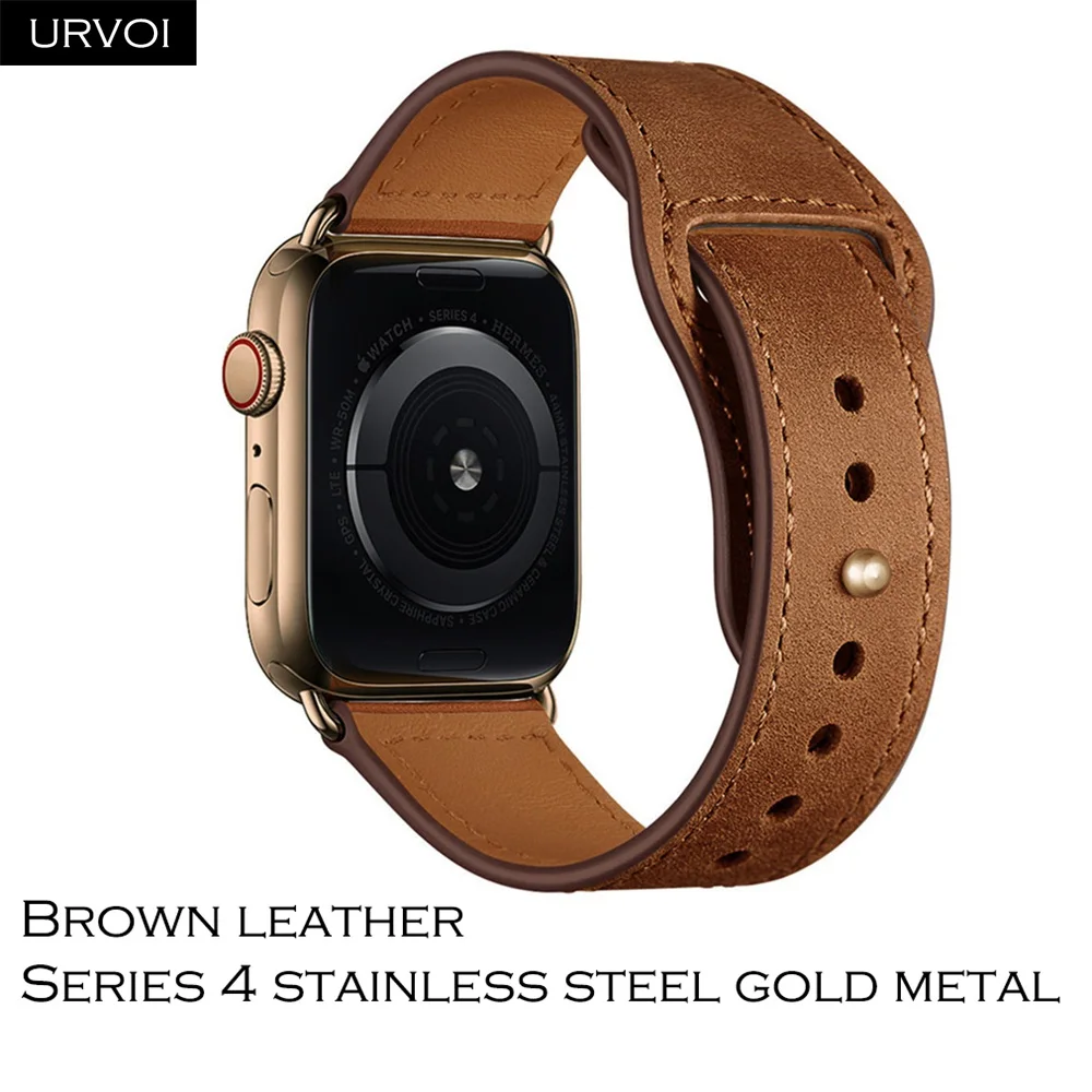 Brown G URVOI ремешок для apple watch серии 5/4 3, 2, 1, ремешок для наручных часов iWatch, большие размеры 40-44 мм спортивный ремешок из натуральной кожи Swift Pin& tuck ручной работы - Band Color: Brown G