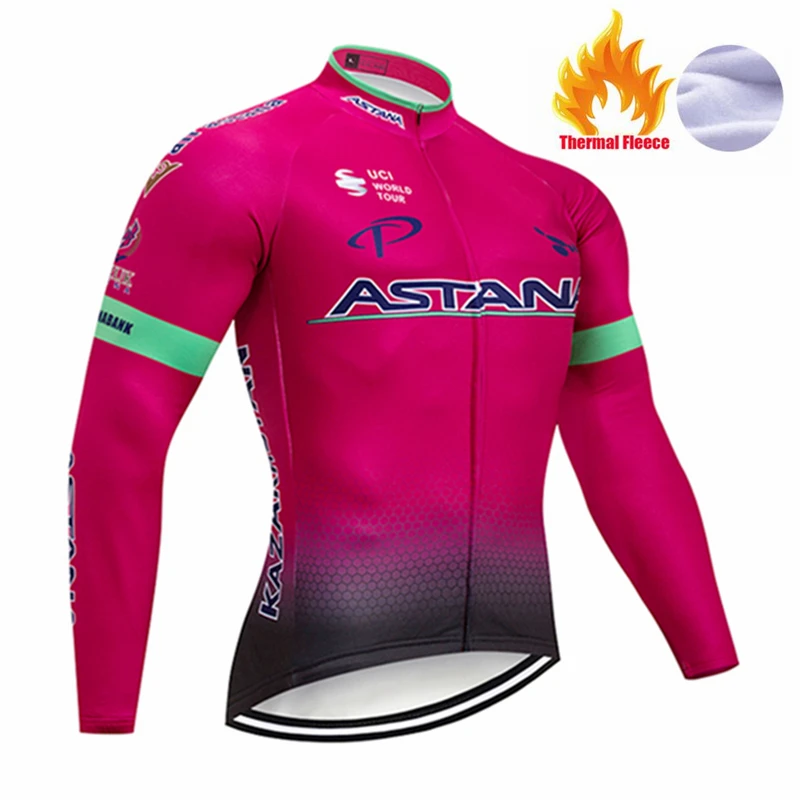 Флуоресцентный зеленый Астана Ropa Ciclismo Invierno Зимний Велоспорт Джерси термальный флис с длинным рукавом Велоспорт одежда Набор велосипед одежда - Цвет: Pic Color