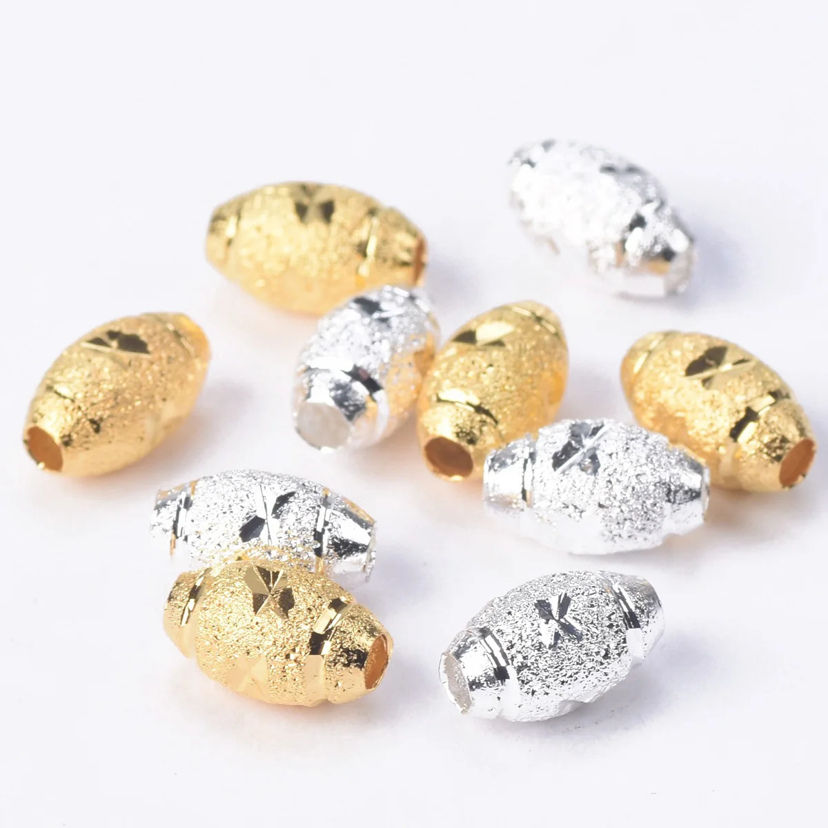 

50pcs Plated Gold Color Silver Color Oval 5x8mm 6x10mm Hollow Metal Brass Loose Spacer Beads For Jewelry Making DIY