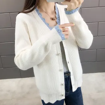 

Solid Color Cardigan Long Sleeve Knitted Sweater Women Casual Thin Sweters Women Spring and Autumn New Loose V-neck Short Coats