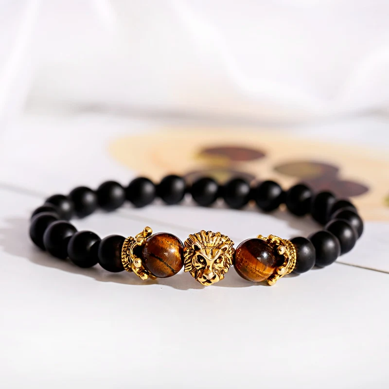 Classic Crown Lion Bracelet Men Fashion Tiger Eye Onyx Stone Handmade Beaded Charm Bracelet For Women Jewelry Pulsera Hombre beaded bracelet stone bead bracelet natural stone bracelet