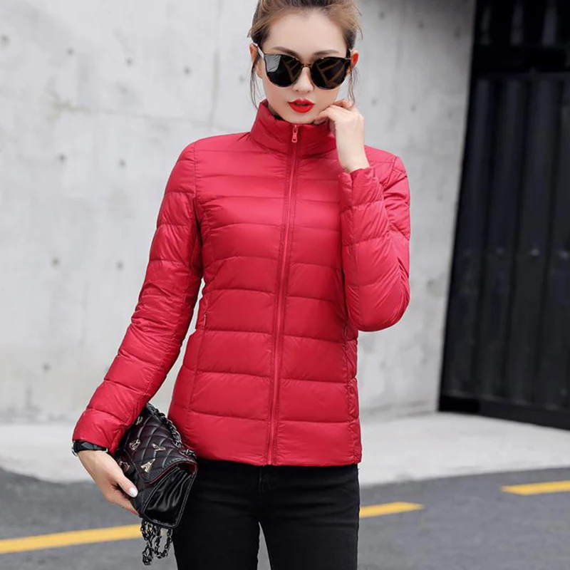 

Spring Autumn Women Jackets Coats Filler Duck Down Ultra-Thin Lightweight Female Bomber Short Slim Overcoat Plus Size 3XL-7XL