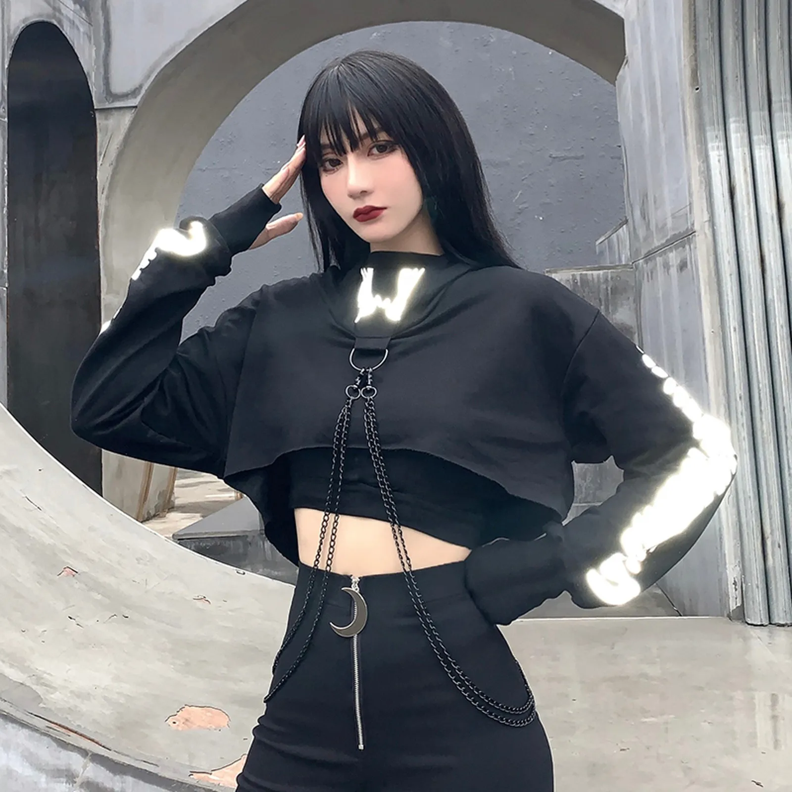 Y2k Gothic Print Hoodies Streetwear Women Long Sleeve Hooded Pullover Top Autumn Female Loose Sweatshirt Sudadera Mujer#fs 1