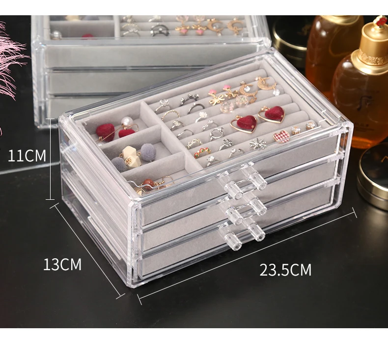 Прозрачная акриловая шкатулка для ювелирных изделий макет 3 слоя макияж складной органайзер 3 ящика для хранения ювелирных изделий ящик для девочек подарочные коробки