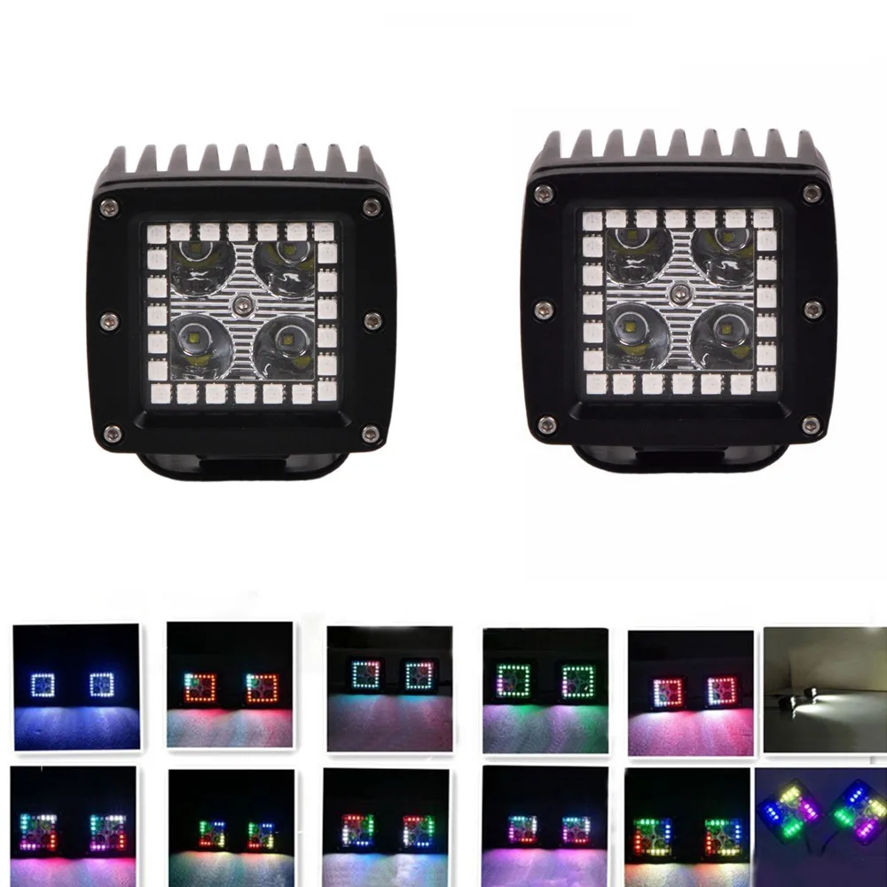 2 шт. 3X3 12 Вт погоня Halo RGB Led Pod светильник s с автомобилем 72 Вт RGB светодиодный рабочий светильник для грузовика автомобиля ATV SUV 4X4 внедорожные аксессуары