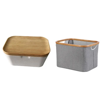 

1Pcs Collapsible Storage Baskets Laundry Basket Toy Storage & 1Pcs Butter Dish Butter Box Container with Wooden Cover