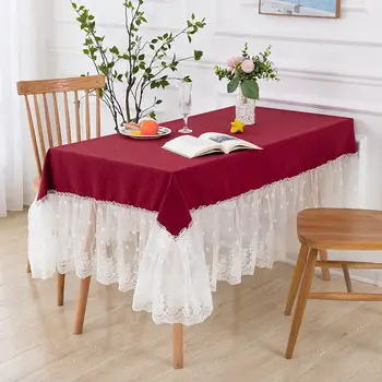 

Fyjafon Table Cloth Cotton Linen Tablecloth 30cm Lace edge Red Bluey-green Party Wedding Table Cloth Decorative Dustproof Cover