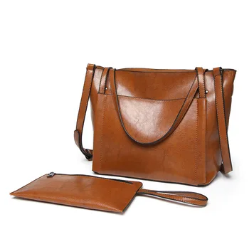

New fashion female bag retro big bag shoulder messenger bag simple oil wax leather portable tote bag