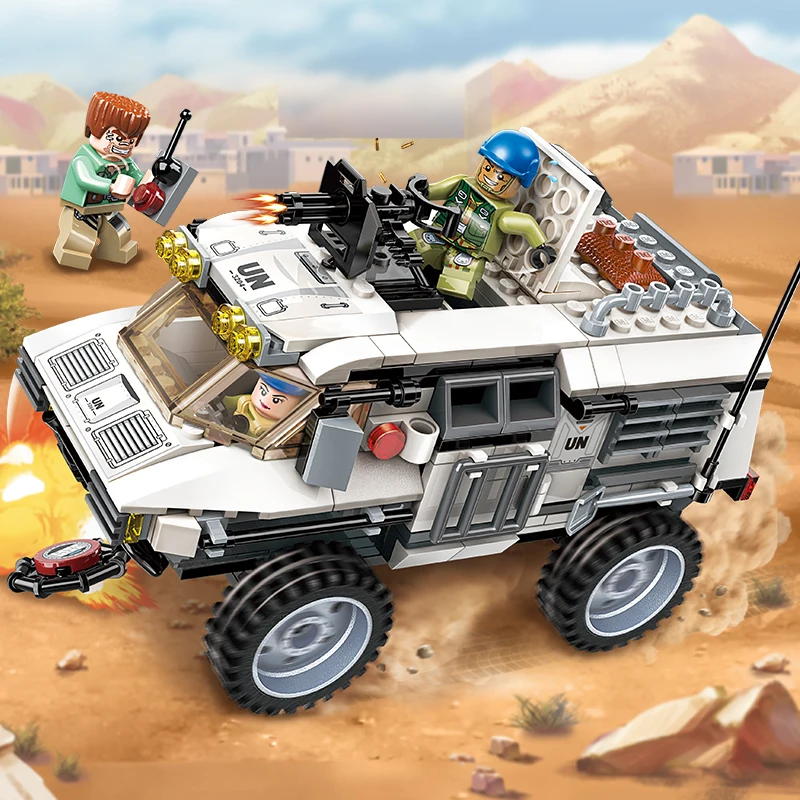

Military Educational Legoingly Building blocks Stacking Bricks Toy Children Gift Armored Vehicle Weapon Minigun UN Force