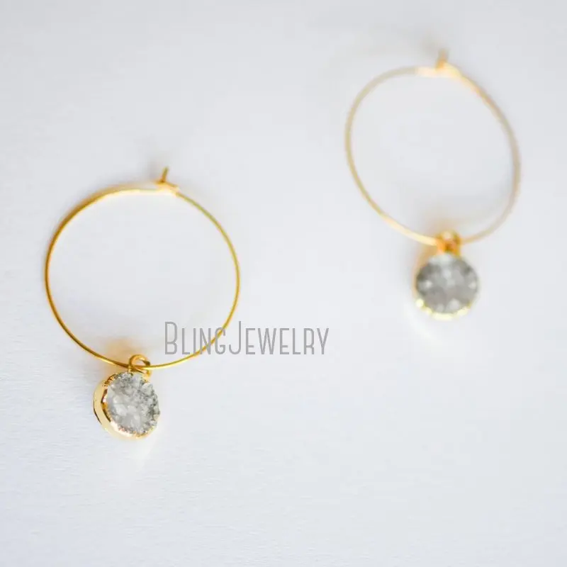 Druzy Hoop Earrings Dainty Delicate  Gift For Her Small Post    ER33955