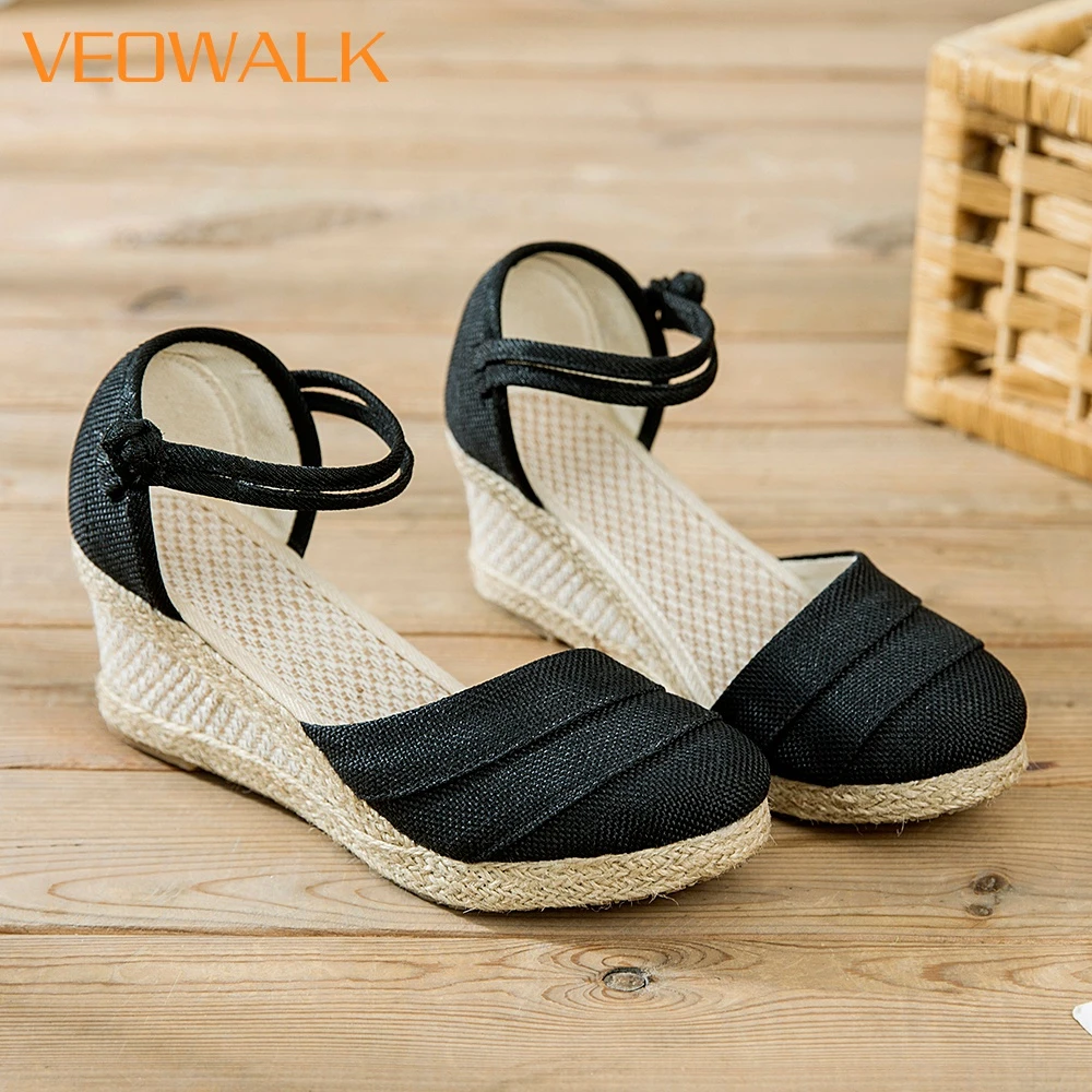 Veowalk alpargatas de lino con punta cerrada para mujer, de cuña de 6cm, zapatos plataforma de tacón alto informales cómodos de verano|Sandalias de mujer| - AliExpress