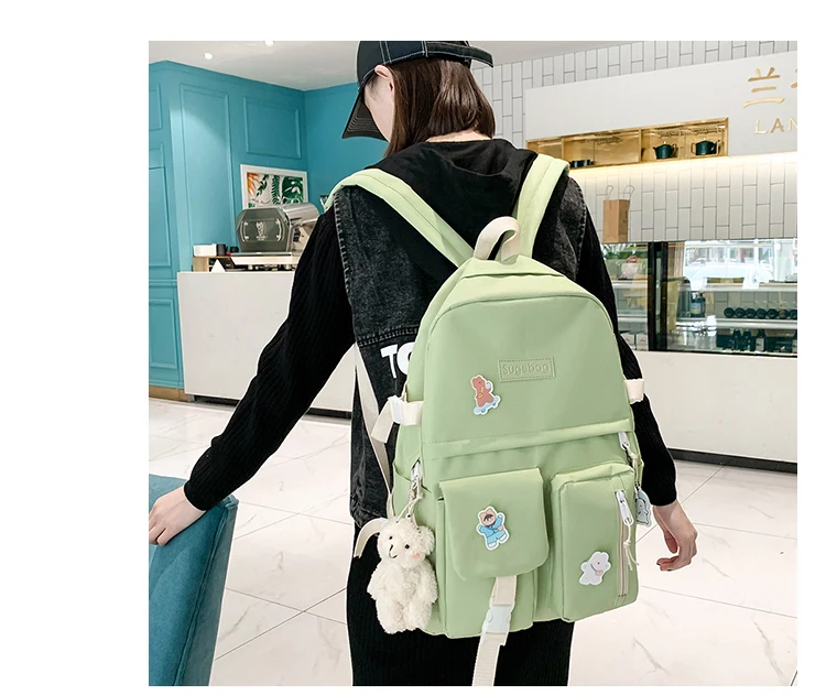 NEW 5 Piece Set backpacks fashion canvas kawaii female Korean Shoulder bag Casual College Students backpack School bag for girl