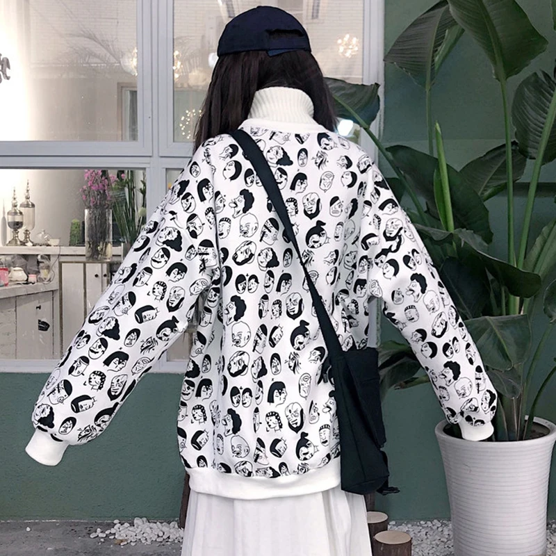 Новые осенние толстовки женские Harajuku мультфильм толстовки свободные плюс бархат пуловер Хлопок вязаная футболка с водолазкой толстовки оверсайз