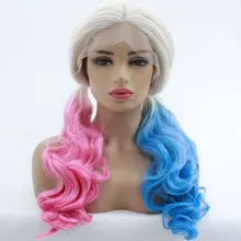 Харли Квинн цвет синтетический парик на кружеве термостойкие волокна 150% плотность длинные волнистые волосы парики для женщин девочек косплей