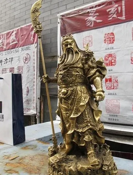 YM 323 Chinese Classical pure Brass Copper 9 Dragon Guan Gong Warrior General statue