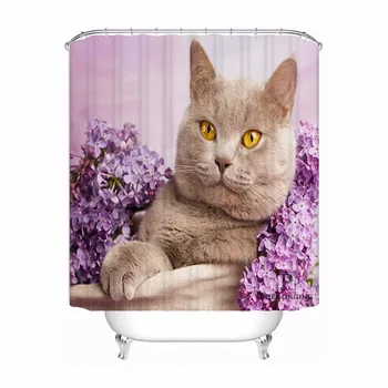 

Custom Unique Popular Cat Waterproof Shower Curtain Home Bath Bathroom s Hooks Polyester Fabric Multi Sizes#0421-sohu-15