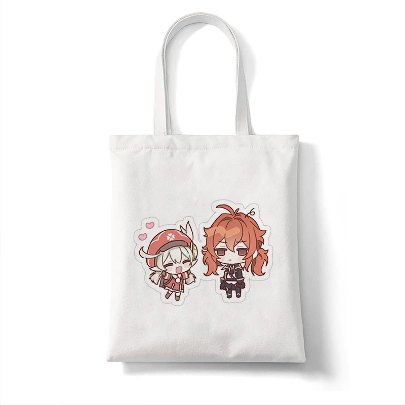 Canvas Bag Shopper Bag Genshin Game Kawaii Anime Shopping Bags Handbags Shoulder Bag Casual Handbag Women High Capacity Eco Bag
