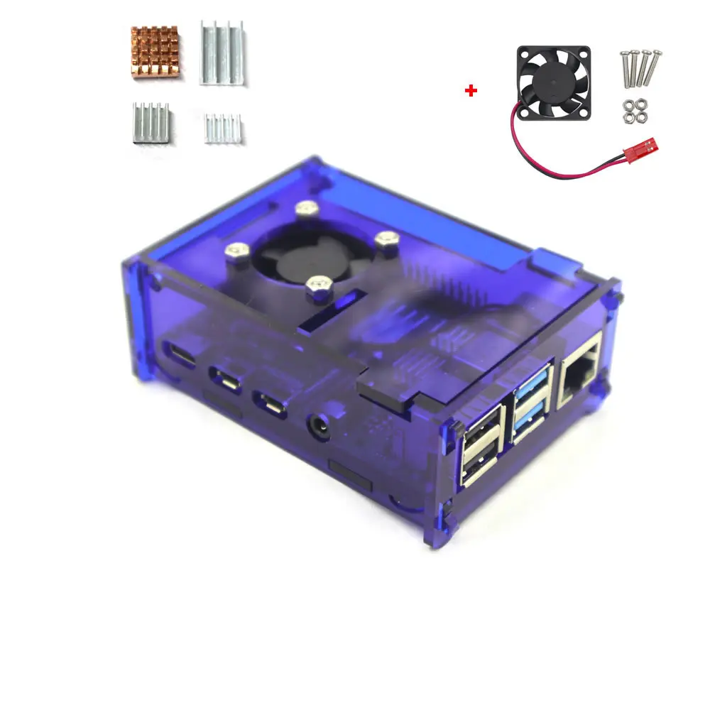 Raspberry Pi 4 синий акриловый чехол Корпус коробка с охлаждающим вентилятором и Медь
