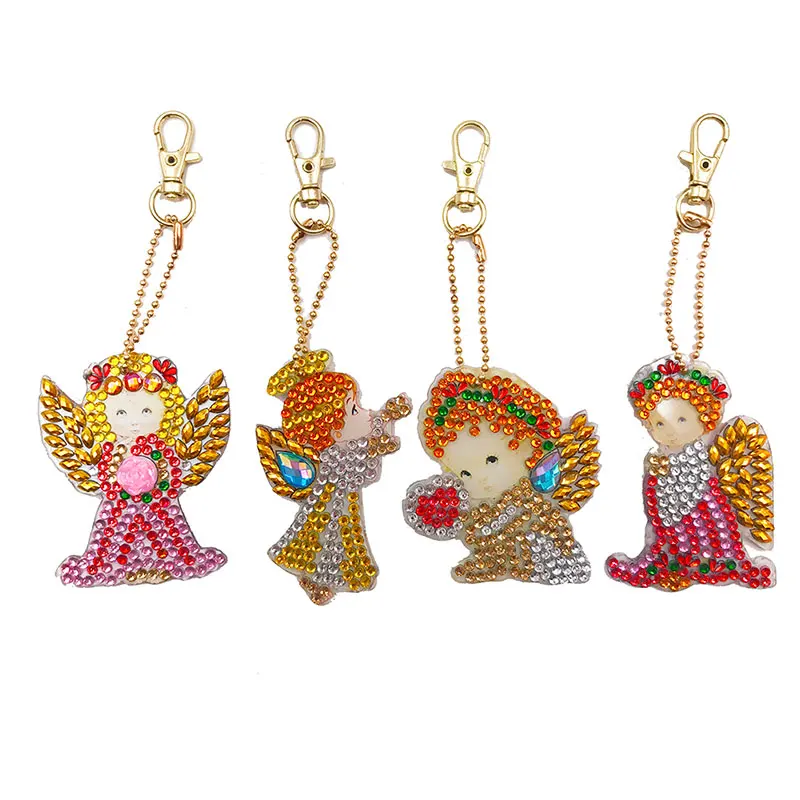 4pcs Angel 5 шт./компл. DIY полный дрель алмазов картина брелок крестик Love Heart с вышивкой крестиком, кольцо для ключей Подарочная Алмазная мозаика ремесло - Цвет: 4pcs Angel