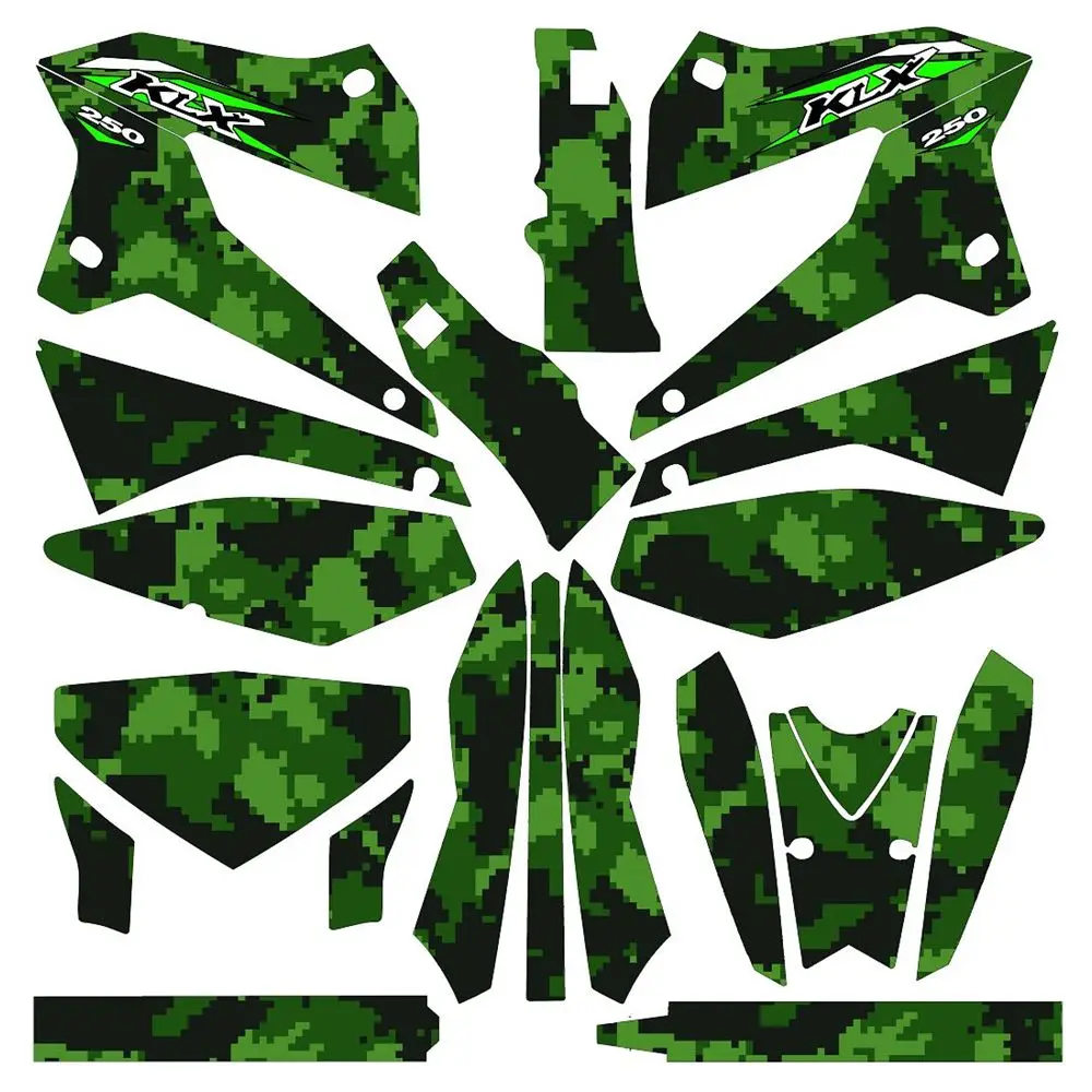 

Full Camouflage Graphics Decals Stickers Custom Number Name 3M Bright Matte Stickers Waterproof For Kawasaki KLX250 2008-2018