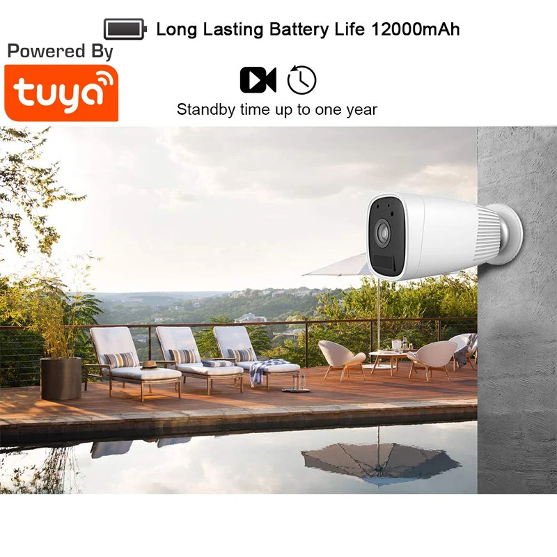 Tuya Smart Life наружная батарея WiFi камера двухсторонняя аудио Встроенная 12000 мАч для 6 месяцев использования времени