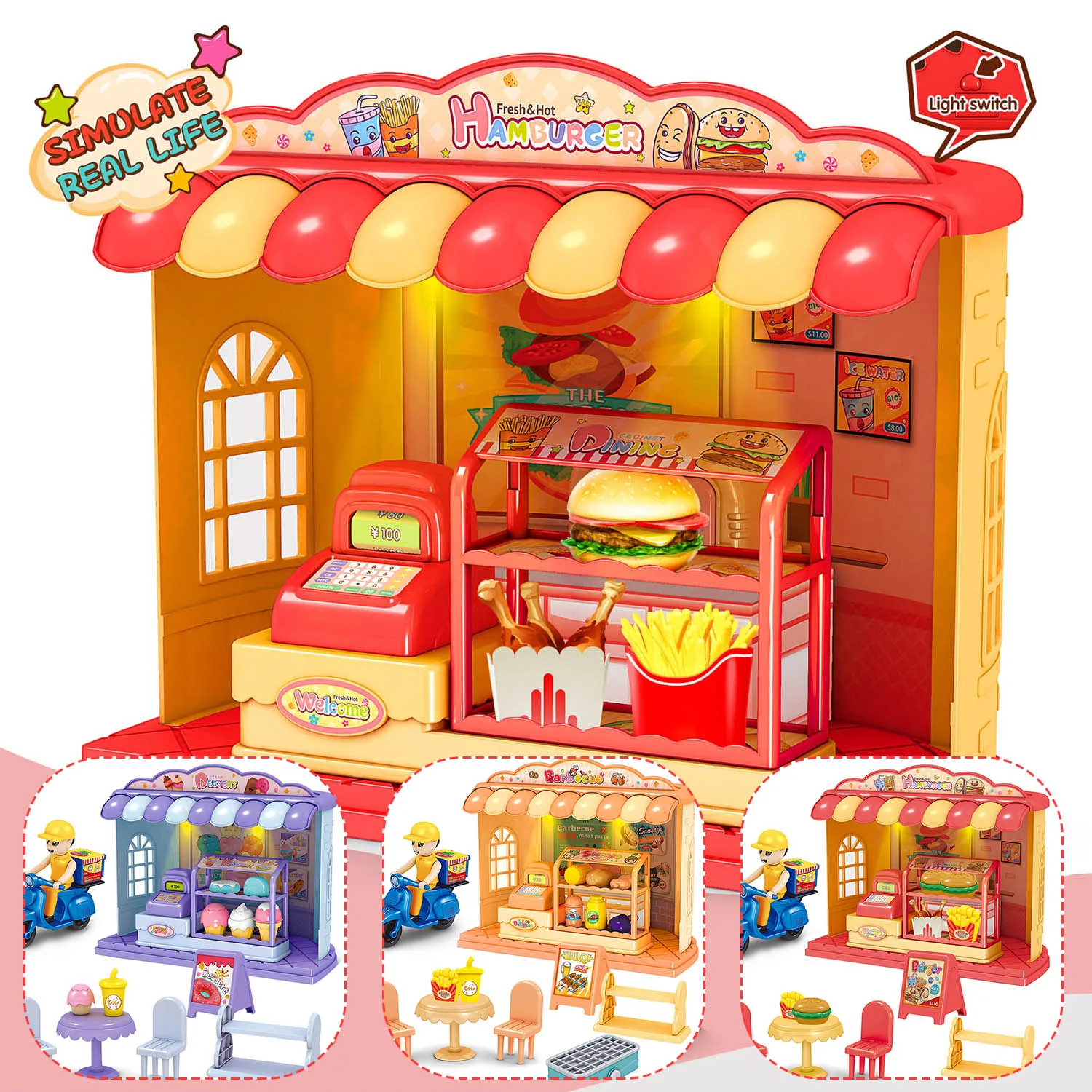 

Kids Funny Assemblable Simulation Store Playset Pretend Play Toys with LED Light for Children Toddlers Christmas Birthday Gift
