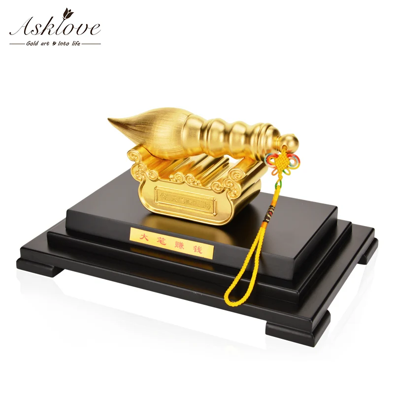 Asklove фэн шуй ручка украшение 24K золотой орнамент из фольги приносят удачу и благосостояние украшения-талисманы Золотая кисть вэньчана ремесла Домашнее украшение